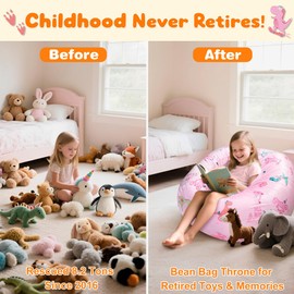 Lukeight Dinosaur Stuffed Animal Storage Bean Bag Chair Cover - Premium Velvet Organizer with YKK Zipper Holds 80+ Plush Toys, Washable Kids Room Decor (No Filling, X-Large)