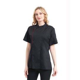 TopTie Chef's Jacket Women's Short Sleeve Chef Jacket Bakers Jacket Chef Costume for Kitchen Restaurant, black