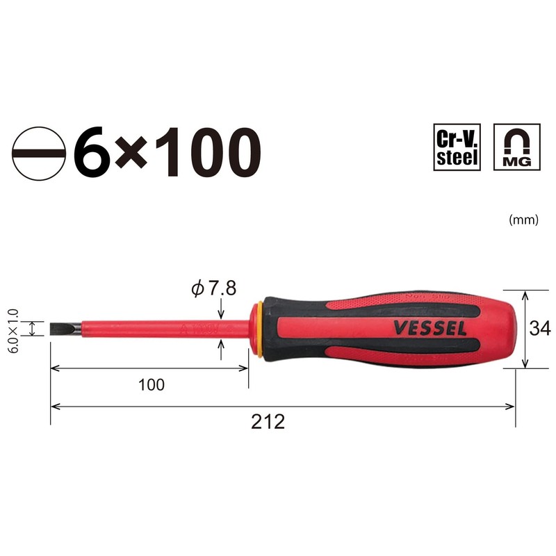 VESSEL 960 Megadora Insulated Screwdriver -1.0 x 6 x 100,