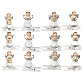 BANBERRY DESIGNS Angel Christmas Tree Ornaments - Set of 12 White Angels with Silver Wings Holding Hearts Vestments Stars Hymnals - 1 3/8"