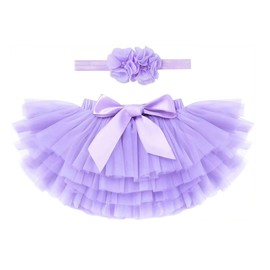 Baby Girl Lavender Purple Tulle Tutu Skirt Diaper Cover Photoshoot Birthday Party Outfits with Headband 6-12 Moths