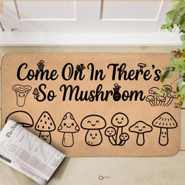 TRYYN Funny Mushroom Welcome Door Mat,29.5x17inch,Indoor Outdoor Linen Floor Mats with Hand-Drawn Mushrooms and Quote,Non-Slip Rubber Backing Doormat,Decor Gifts Rug for Entrance Kitchen Bedroom