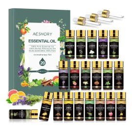 Aeshory Kit De 20 Aceites Esenciales 5 Ml Para Difusor, Aromaterapia Y Spa - Aceites Como Rosemary, Eucalyptus, Sandalwood, Sweet Orange, Tea Tree, Lemongrass, Peppermint, Bergamot, Frankincense,lemon
