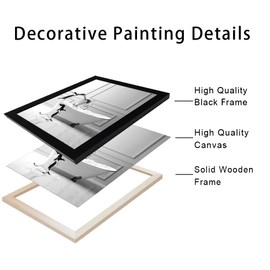 Framed Funny Bathroom Wall Art Decor, Black and White Canvas Wall Art Pictures, Cute Penguin Bathing Wall Decor, Humor Farmhouse Animals Prints Black Framed Ready to Hang 16"x20"