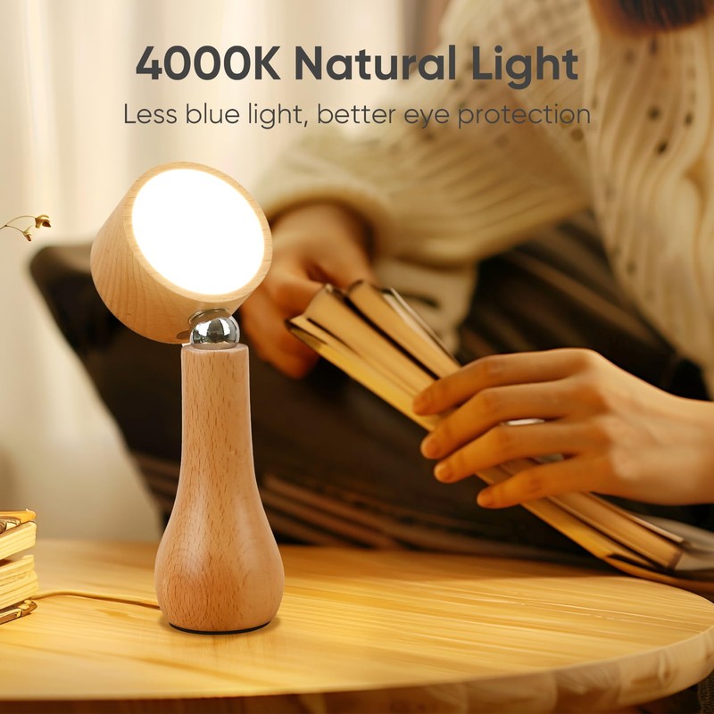 2 Pack LED Wooden Mushroom Lamp, Rechargeable Battery Operated Portable