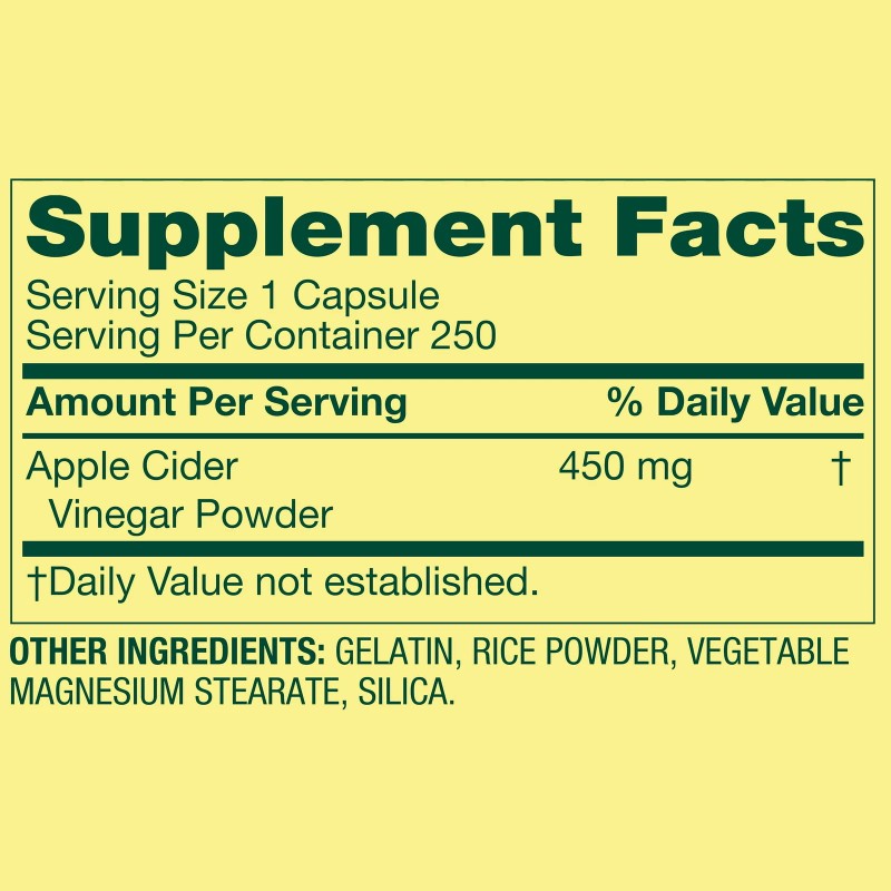 Spring Valley Apple Cider Vinegar Dietary Supplement Capsules 450mg 250