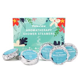 Poleview Shower Steamers Aromatherapy, 6 Pack Shower Bombs - Eucalyptus Mint, Lavender, Peony Pear, Chamomile, Tangerine, Lemongrass Coconut Essential Oil, Stress Relief and Relaxation Gifts for Women