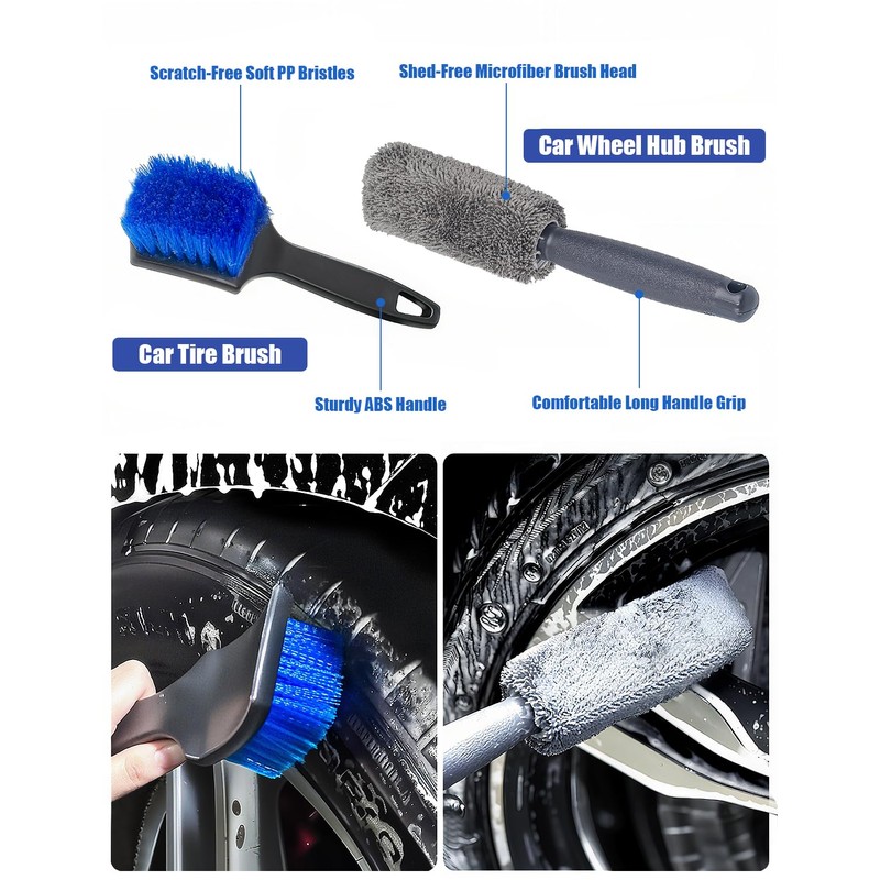 15°Curved Car Wash Brush with Long Handle Kit, 55-Inch 4-Section