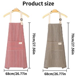 YSDINK 2 Pack Unisex Stripe Apron with Adjustable Straps, Cotton Canvas Apron with 2 Pockets for Cooking, Baking, BBQ, Gardening, and Home Cleaning, Ideal for Chefs and Home Enthusiasts (Red&Coffee)