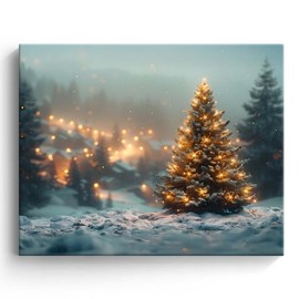 Christmas Wall Art Canvas Decor - Winter Wonderland Christmas Tree with Twinkling Lights - Holiday Home Décor for Living Room or Bedroom - Rustic Holiday Artwork - Christmas Decorations 8X10 inch