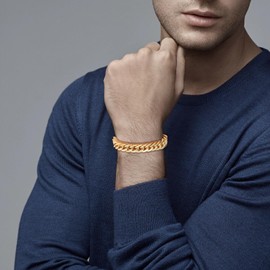 RWQIAN Men's Silver / Gold / Black Stainless Steel Curb Chain Bracelets 8 mm / 12 mm / 17 mm Wide Men's Cuban Bracelet Link Bracelet Length 18/20/22 cm Gifts for Dad Son Brother Husband