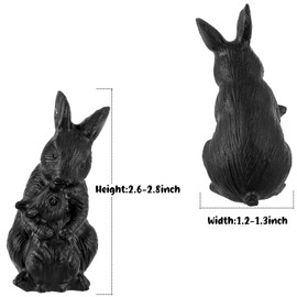 SUNYIK Carved Black Obsidian Rabbit Statue, Stone Bunny Figurines Sculpture Collectible for Home Office Tabletop Decoration