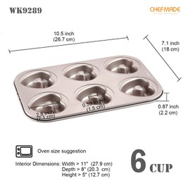 CHEFMADE - Molde de donut para pasteles, 6 cavidades antiadherentes en forma de corazón para hornear en horno (oro champaña)