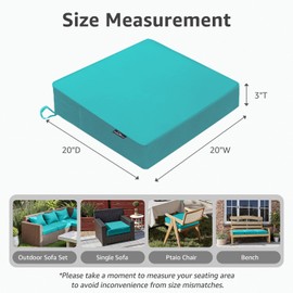 PatioGlow Outdoor Chair Cushions 20 x 20 x 3 Inch, Waterproof & Fade Resistant Patio Seat Cushion for Furniture with Handle and Ties, Thick Seating Pads for Outside Sofa Couch Set of 2, Teal