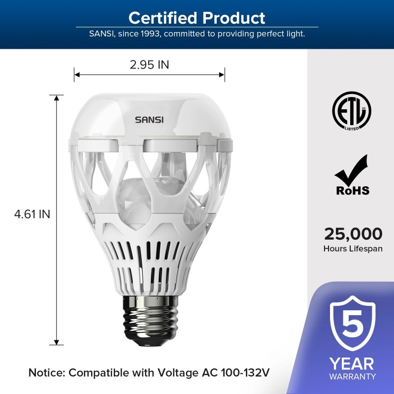 SANSI 4 Pack LED Light Bulb 2500LM 18W(150W Equiv) Daylight
