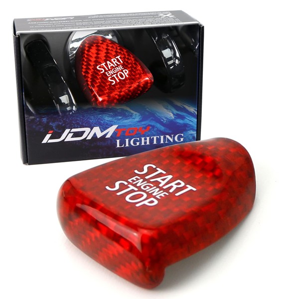 iJDMTOY Gloss Red Real Carbon Fiber Keyless Engine Start/Stop Push