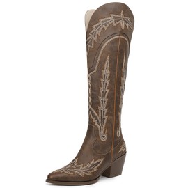 RONILURN Women Knee High Cowboy Cowgirl Boots Western Country Embroidery Style