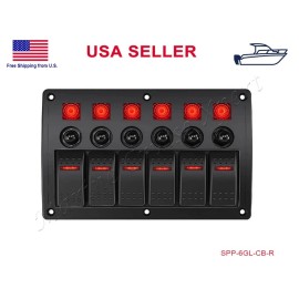 STX 6 Gang Toggle Rocker Switch Panel Circuit Breaker Waterproof Boat RV Truck Red
