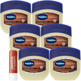 Vaseline Cocoa Butter Healing Jelly Travel-Size 6-Pack – Rich Moisturizing Ointment, Skin Protectant for Soothing Cracked, Dry Skin, 1.75 Oz Ea
