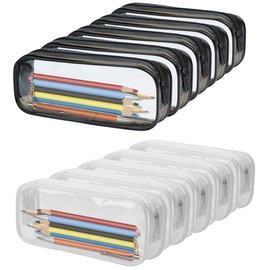 WUWEOT 10 Pack Clear Pencil Case, PVC Pencil Bag Makeup Pouch, Big Capacity Travel Toiletry Bag with Zipper for School Office Stationery and Travel Storage (Black+White)