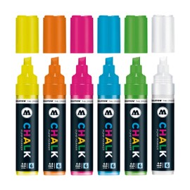 MOLOTOW Chalk Marker Neon Set, 4-8mm Nib, Assorted Colors, Set of 6 Markers, 1 Set Each (200.475)