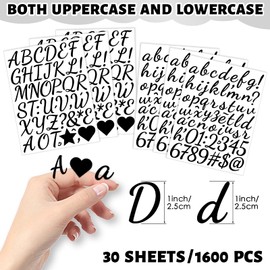 sodknow 30 Sheets Black Cursive Letter Stickers Small 1 Inch, Black Vinyl Modern Cursive Alphabet Letter Labels Waterproof for Scrapbooking Water Bottles DIY Crafts Sign Mailbox Poster