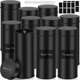 10 Pcs Tea Tin Canister Metal Tea Canister Round Tin Can with Airtight Lid Tea Double Sealed Tea Canisters, with 1 Erasable Chalk Marker and 16 Stickers for Loose Leaf Tea Coffee Sugar (23 oz)
