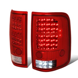 Pair of Chrome Housing Red Lens Full LED Tail Lights Brake/Reverse Lamps Replacement for Ford F-150 Lobo 04 05 06 07 08