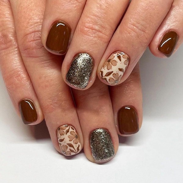 WLGDLH Square Press on Nails Short Fake Nails with Flower