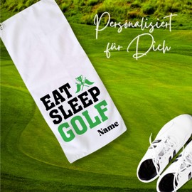 GRAZDesign Printed Golf Towel Gift for Golfers in White with Carabiner for Hooking