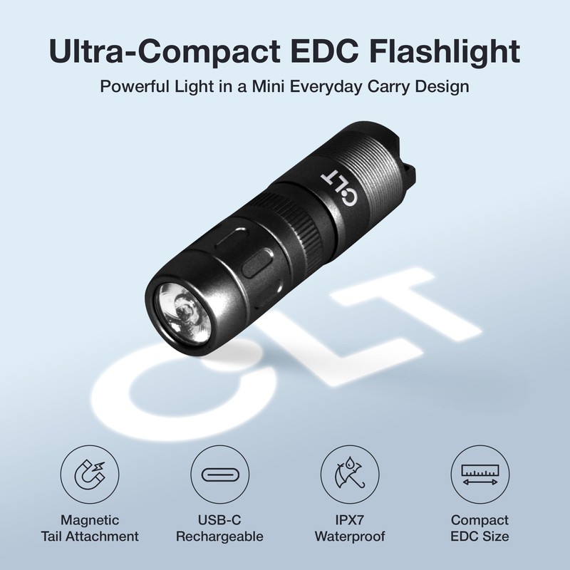 CLT Mini EDC Rechargeable Flashlight Magnetic Keychain, Snap on/off, 105