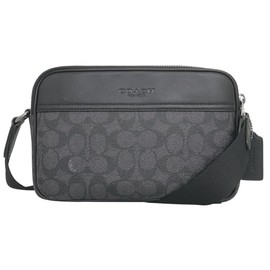 Coach FCV921 CV921 Shoulder Bag, Charcoal x Black, Graham Signature Canvas, Smooth Calf Leather, Crossbody, Men's, Women's, Outlet Product, Brand, Parallel Imported, charcoal/black