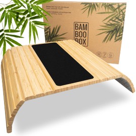 BAM BOO BOX - Sofa Arm tray, Bamboo Sofa tray, Wooden Armchair tray, Foldable Couch tray, Sofa table tray, Flexible Couch arm table, Side Armrest Natural Colour with Non Slip Pad