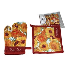 CARMANI Decorative Oven Mitt and Pot Holder Heat Resistant Non-Slip Cooking Baking BBQ Printed Vincent Van Gogh Sunflowers