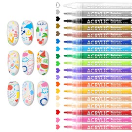 IONSGAKO 18 Colors Nail Art Pens Set Nail Polish Pens Nail Art Drawing Graffiti Marker Pen Quick Dry Waterproof Nail Art Painting Pens Kit for Home DIY Nail Art Design