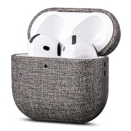 LOPIE Handmade Case for AirPods 4 and AirPods 4 with Active Noise Cancellation Case Cover - Made of Vegan Leather - Canvas Style - Air Pods ANC Drop Protection Hard Shell Cover with Lanyard - Gray