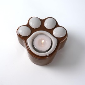 Zhilishu Ceramic Pet Urn for Dogs or Cats Ashes, Pet Fur Keepaske Box with Paw Shape Candle Holder Lid, Dog Cat Hair Container Memorial Gifts (Brown)
