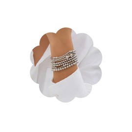 Chargances Bohemian Silver Beaded Bracelets Stackable Stretch Bead Ball Bracelet Multi Layer Elastic Plated Bracelet Jewelry for Women and Girls, open size, Rhinestone, crystal