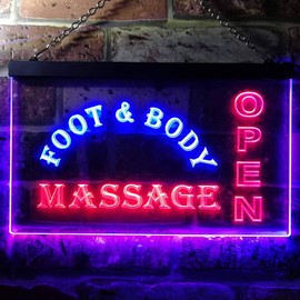 Foot & Body Massage Open Dual Colour LED Bar Light Neon Light Advertising Neon Sign Blue & Red 300 x 210 mm st6s32-i0252-br