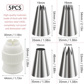 GYSRXS Set of 4 Large Piping Nozzles, 304 Stainless Steel Nozzles for Piping Bags, Piping Nozzles Set for Cakes, Cupcakes, Pastries, Puff Pastry Decoration