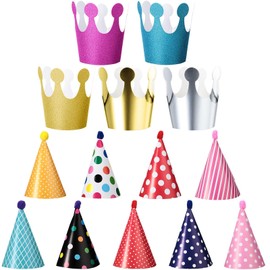 14 Pieces Pet Birthday Party Cone Paper Hats and Dog Birthday Crown Hat Adjustable Colorful Suitable for Cat and Dog Birthday Party Accessories