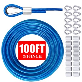 VIVBOO Stainless Steel Cable & Wire Rope 3/16" Vinyl Coated Steel Cable 50ft/100ft Length Ideal String Light Cable