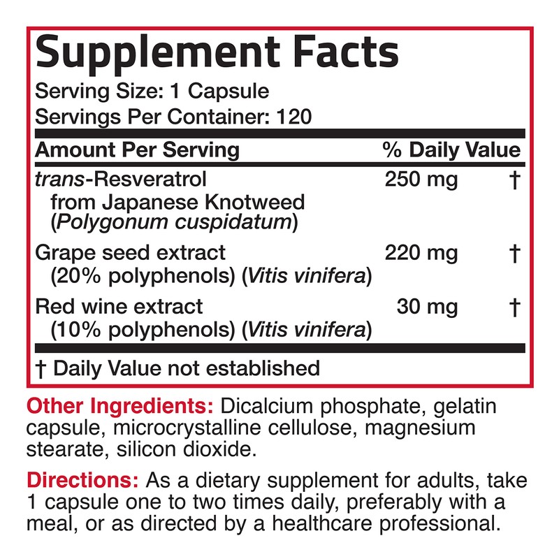 Bronson Bronson Resveratrol 500 Complex Standardized Trans-Resveratrol + Grape Seed