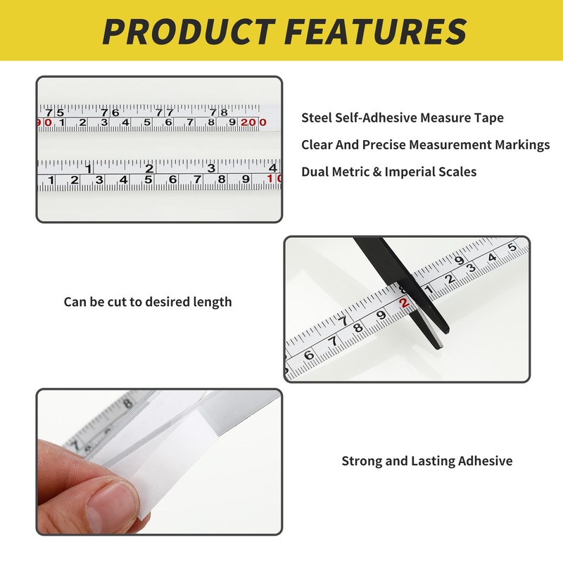 2 Packs 1/2-Inch Self-Adhesive Measuring Tape, 78 Inch or 200cm