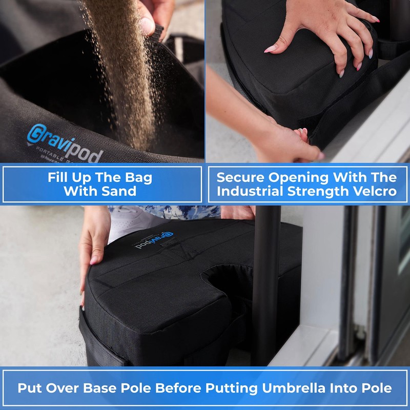 Gravipod Half-Round Umbrella Base Weight Bag - Sand-Fillable Weight for