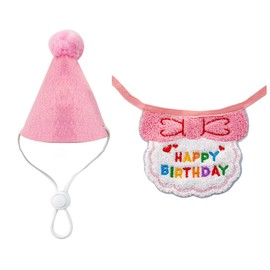 AIMALL Pet Birthday Party Set, Adjustable Dog Cat Hat and Matching Saliva Towel, Colorful Decorations, Elastic Fit, Hat: 3.54in High, Bib: 24.01in Perimeter