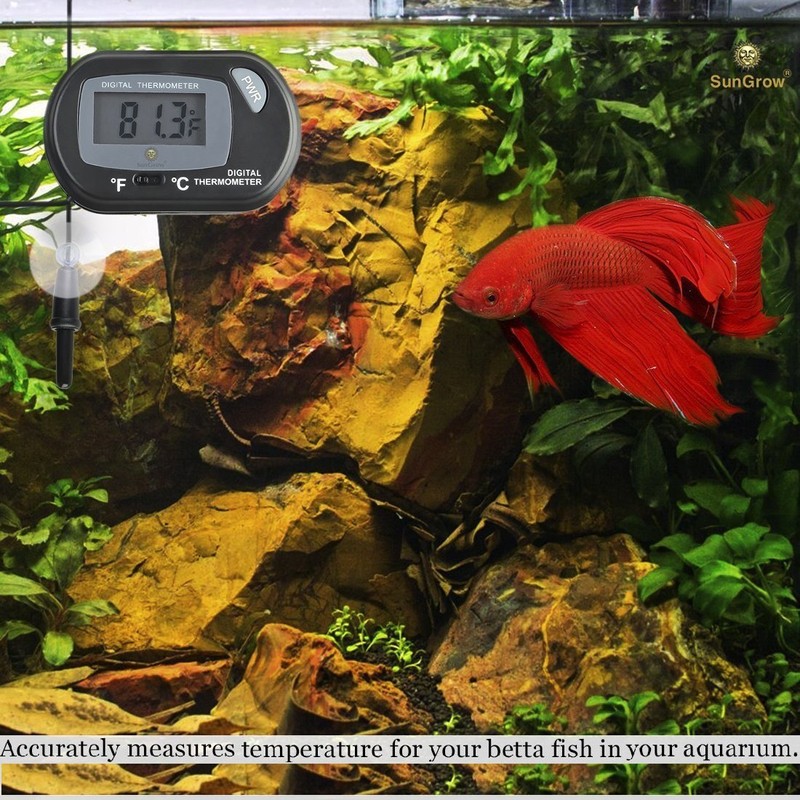 SunGrow Digital Betta Thermometer for Tropical Aquarium Fish, Black Color,