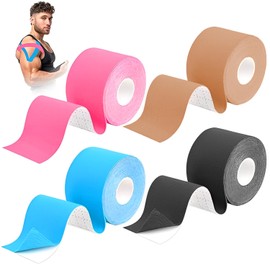 Cintas de Kinesiología, 4 Rollos Cinta Deportiva Transpirable, Cinta Respirable Deportiva Impermeable, Terapéutica de Kinesiología Profesional, Proporciona Apoyo para Músculos de Gimnasio, Correr, Tenis