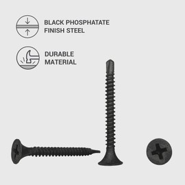 Marcopol (Pack of 100) Drywall Black Phosphate Carbon Steel 3.5 x 35 mm Screws Self-Drilling Tapping Screw (PH) Phillips Countersunk Head (100, 3.5 x 35 mm)