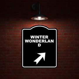 WINTER WONDERLAND Black Sign Arrow Up Right Aluminum Composite Sign 8.5 x 10 inches